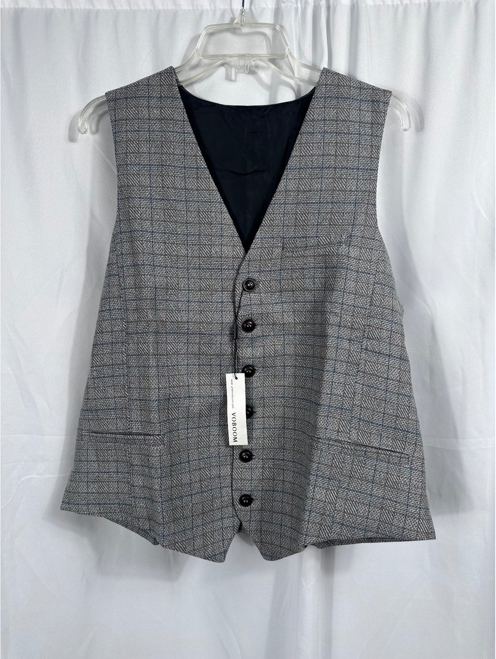 VOBOOM Men's Classic Plaid Button Front Vest, Size Large